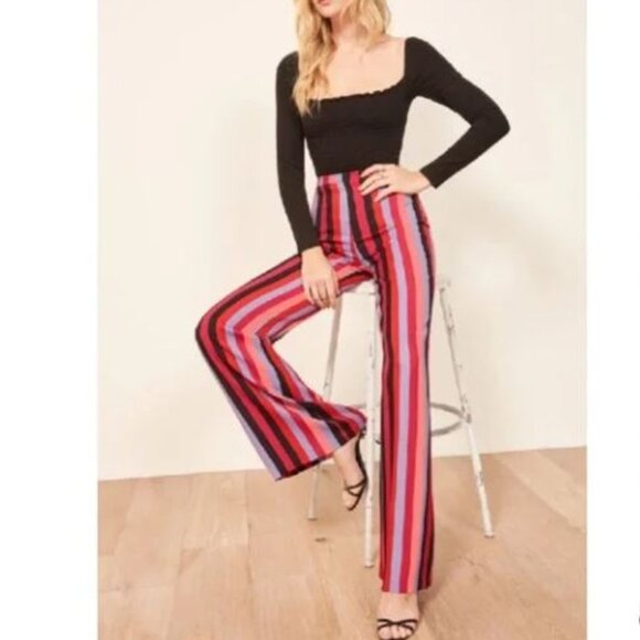 Reformation | Sorrenti Isabel Pants Y2K Boho Striped Wide Leg High Waist Size 0 - Picture 1 of 10